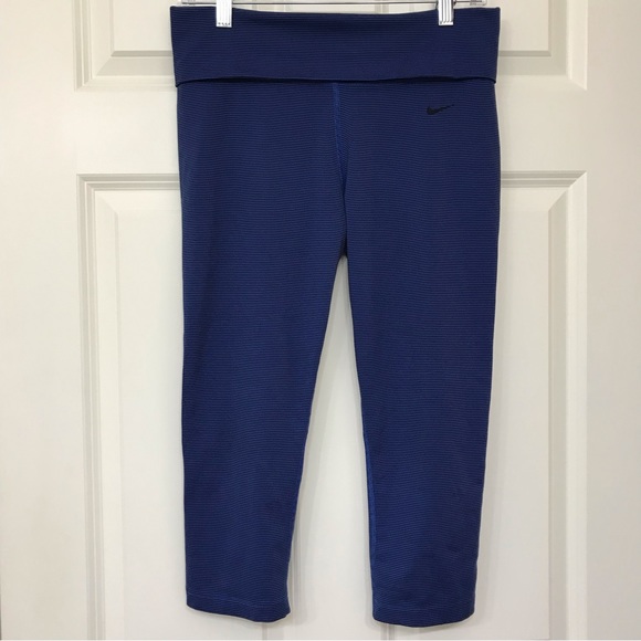 Nike Dri-Fit High-Waisted Crop Capris Leggings Blue Striped Medium - Picture 3 of 7
